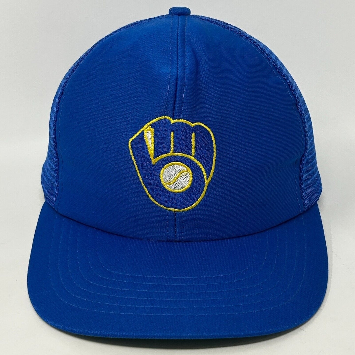 Vintage Milwaukee Brewers Trucker Hat Baseball Cap MLB 80s Mesh Snapback Blue