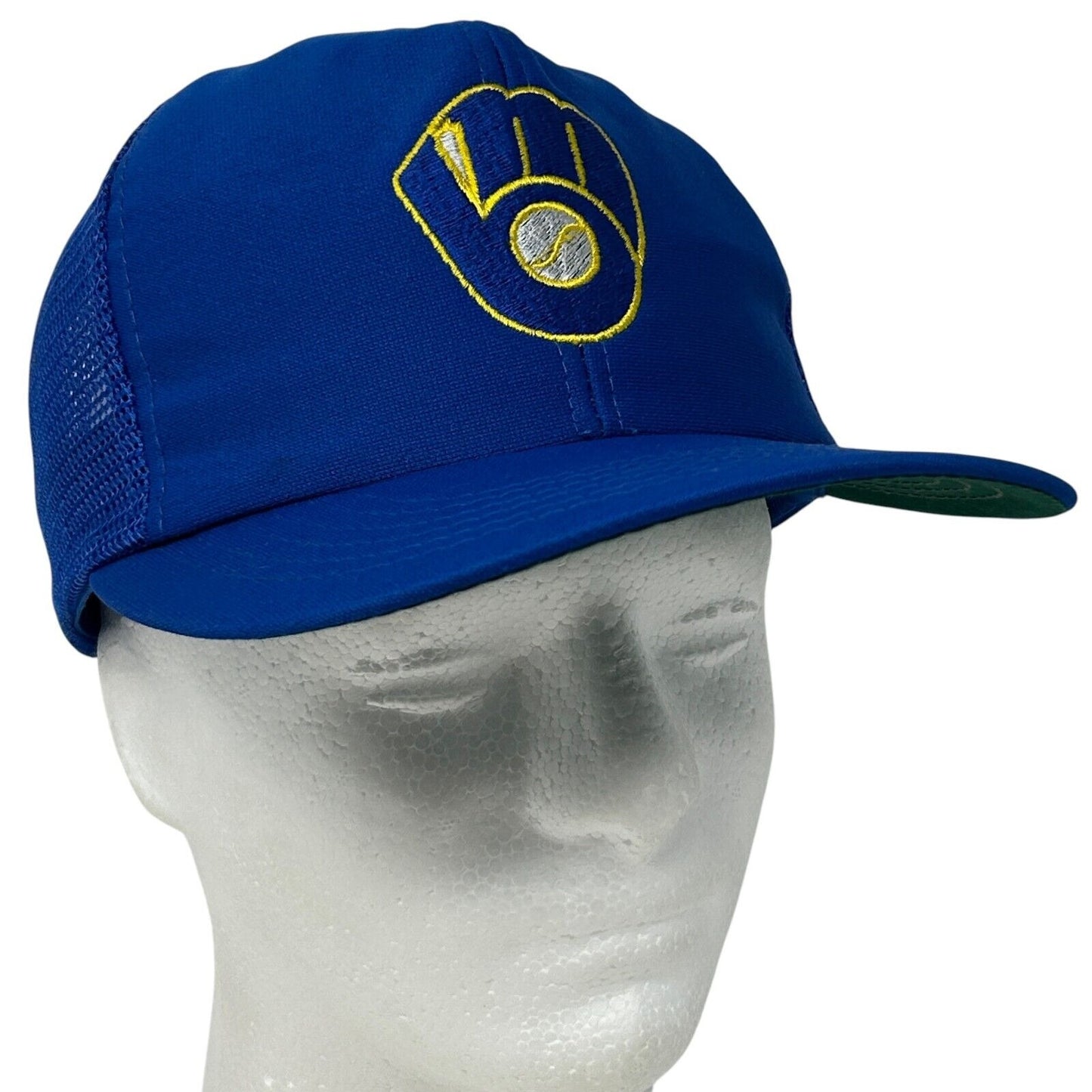 Vintage Milwaukee Brewers Trucker Hat Baseball Cap MLB 80s Mesh Snapback Blue