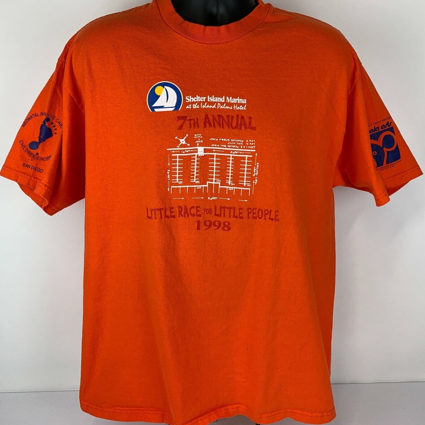 Vintage Shelter Island Marina Race T Shirt Mens X-Large San Diego 90s Tee Orange