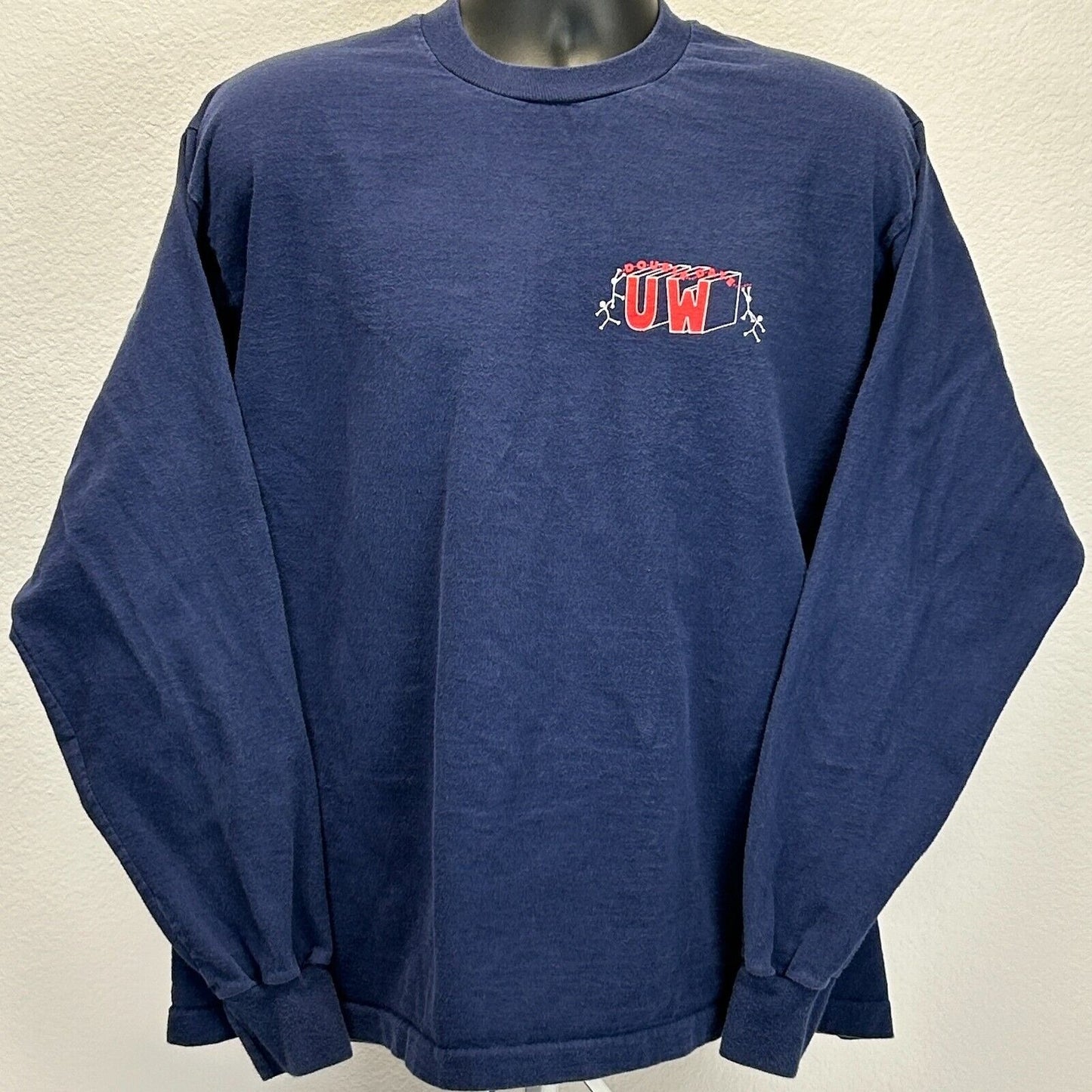 Vintage UW Double Date T Shirt Mens XL X-Large 90s Long Sleeve Blue