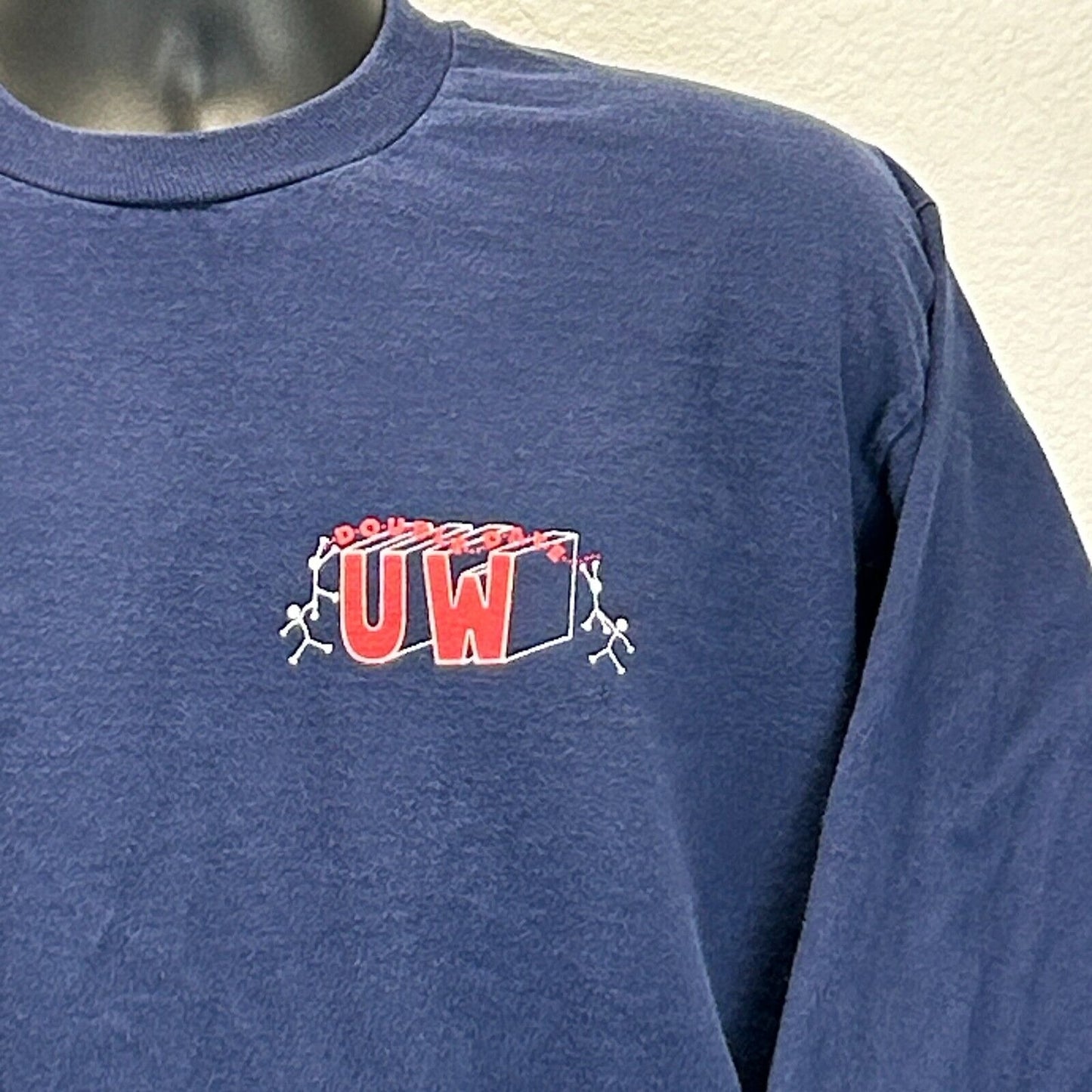 Vintage UW Double Date T Shirt Mens XL X-Large 90s Long Sleeve Blue