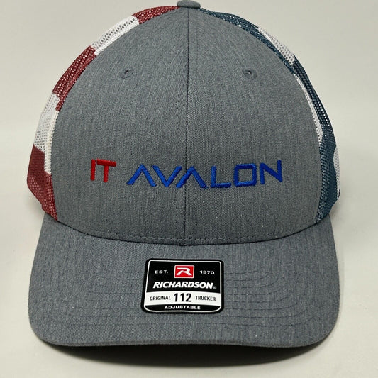 IT Avalon Trucker Hat Baseball Cap USA Flag Patriotic Technology Snapback Gray