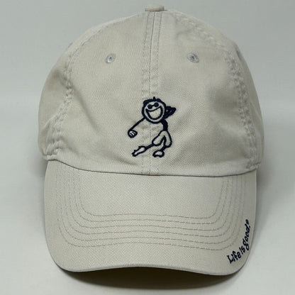 Life Is Good Golfer Dad Hat Baseball Cap Beige Golf Golfing Stick Figure 6 Panel