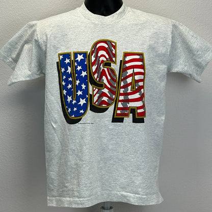 Vintage USA Flag T Shirt Mens Medium Patriotic United States of America 90s Gray