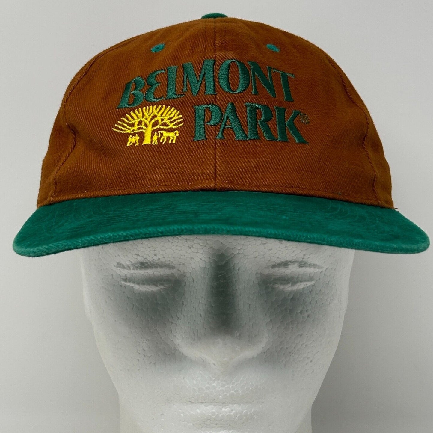 Vintage Belmont Park Baseball Hat Cap NYRA Horse Racetrack 90s Snapback Orange