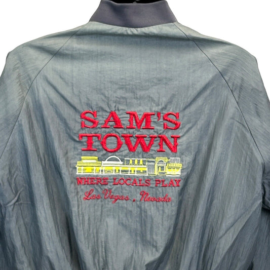 Vintage Sams Town Casino Satin Bomber Jacket Las Vegas Gambling Gray M Medium