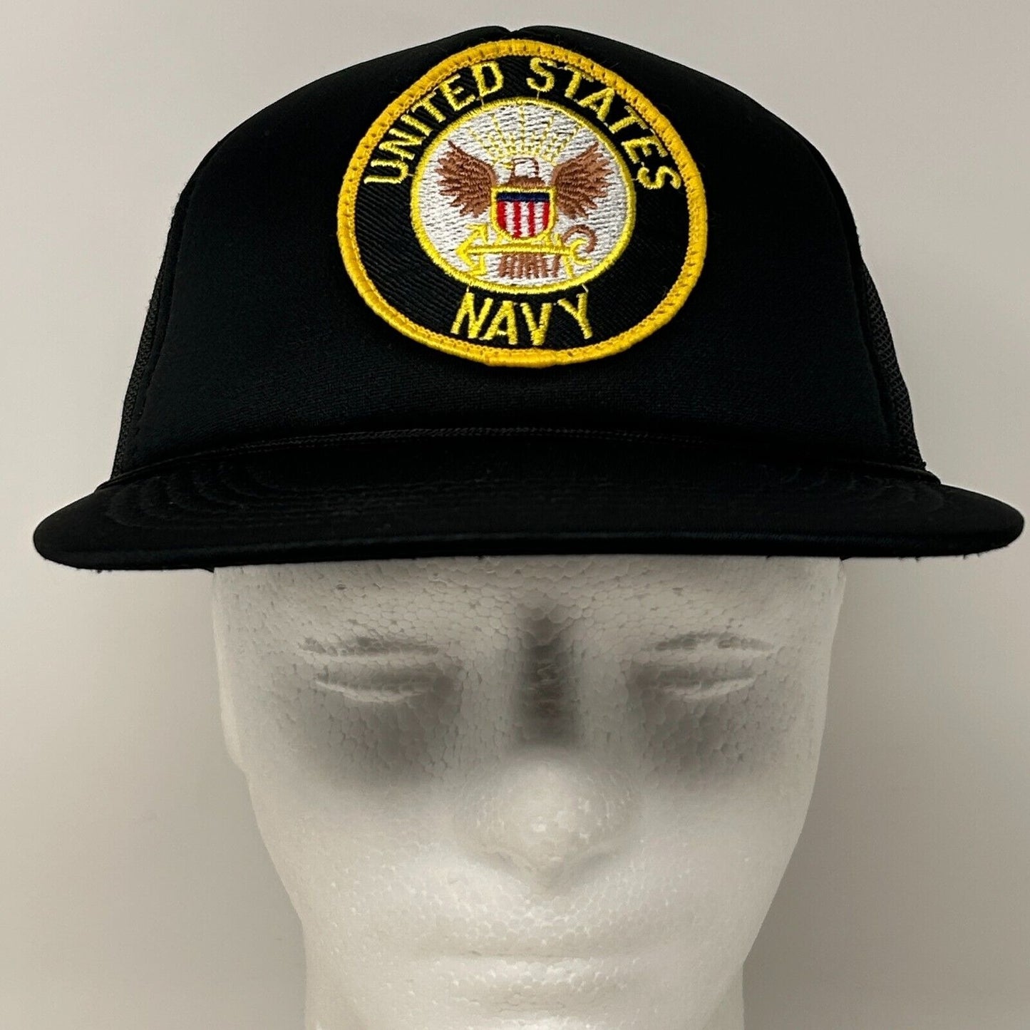 Vintage US Navy Trucker Patch Hat Baseball Cap USN Military Mesh Snapback Black