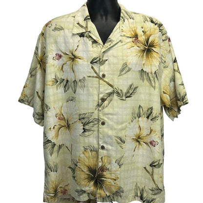 Tommy Bahama Silk Hawaiian Camp Shirt Mens X-Large Yellow Floral Button Front