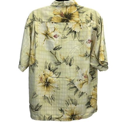 Tommy Bahama Silk Hawaiian Camp Shirt Mens X-Large Yellow Floral Button Front