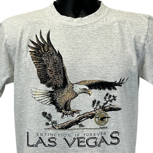 Camiseta vintage con motivo de la extinción del águila calva, talla mediana, años 90, Las Vegas Nature, para hombre, color gris
