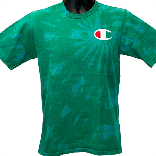 Camiseta tie dye verde Champion con logo pequeño y grande para hombre, estilo urbano, estilo skater, color verde