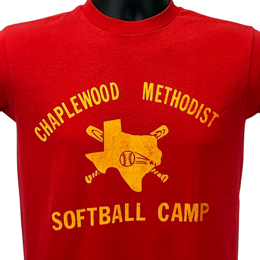 Camiseta vintage de campamento de softbol de Chapelwood Methodist, talla pequeña, para hombre, de Houston, Texas, color rojo