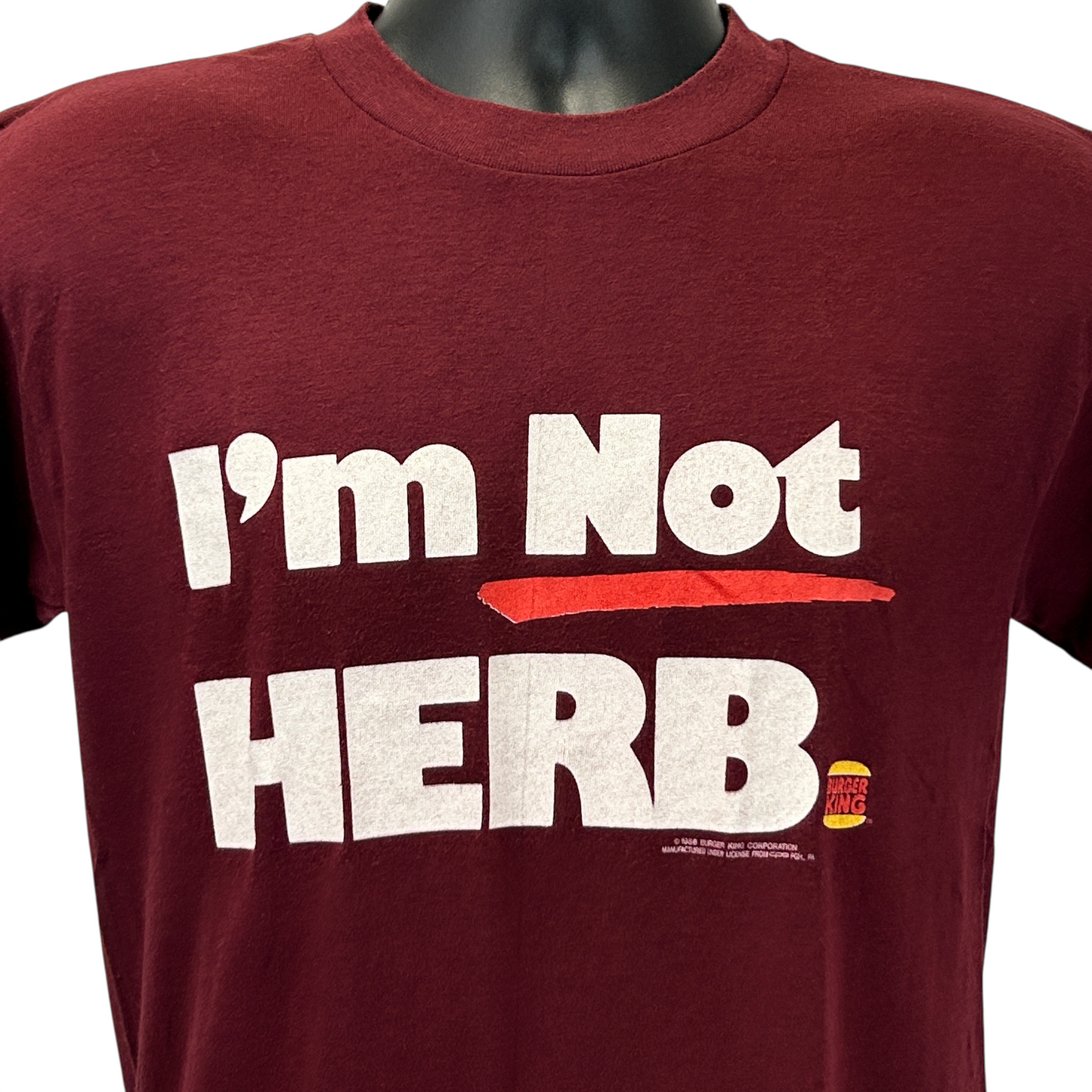 Camiseta vintage de Burger King I'm Not Herb, años 80, concurso Where's Herb, para hombre, color rojo