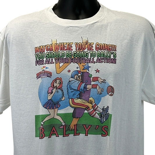 Vintage 90s Ballys Football Sportsbook T Shirt Las Vegas Casino White XL X-Large