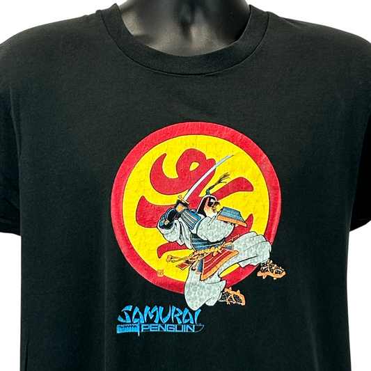 Vintage 80s Samurai Penguin Comic Book T Shirt Dan Vado SLG Comics Black L Large