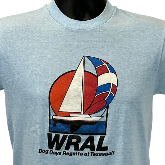 Vintage 80s WRAL Dog Days Regatta T Shirt Mens S Small Texasgulf Sailing Blue