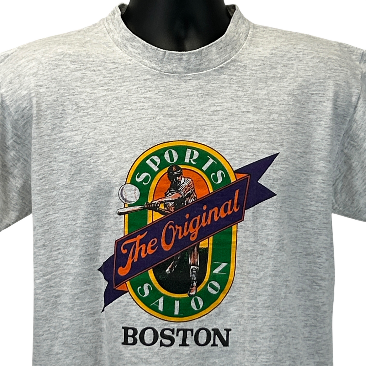 Original Sports Saloon Boston T Shirt Mens L Large Gray Vintage 90s Baseball USA
