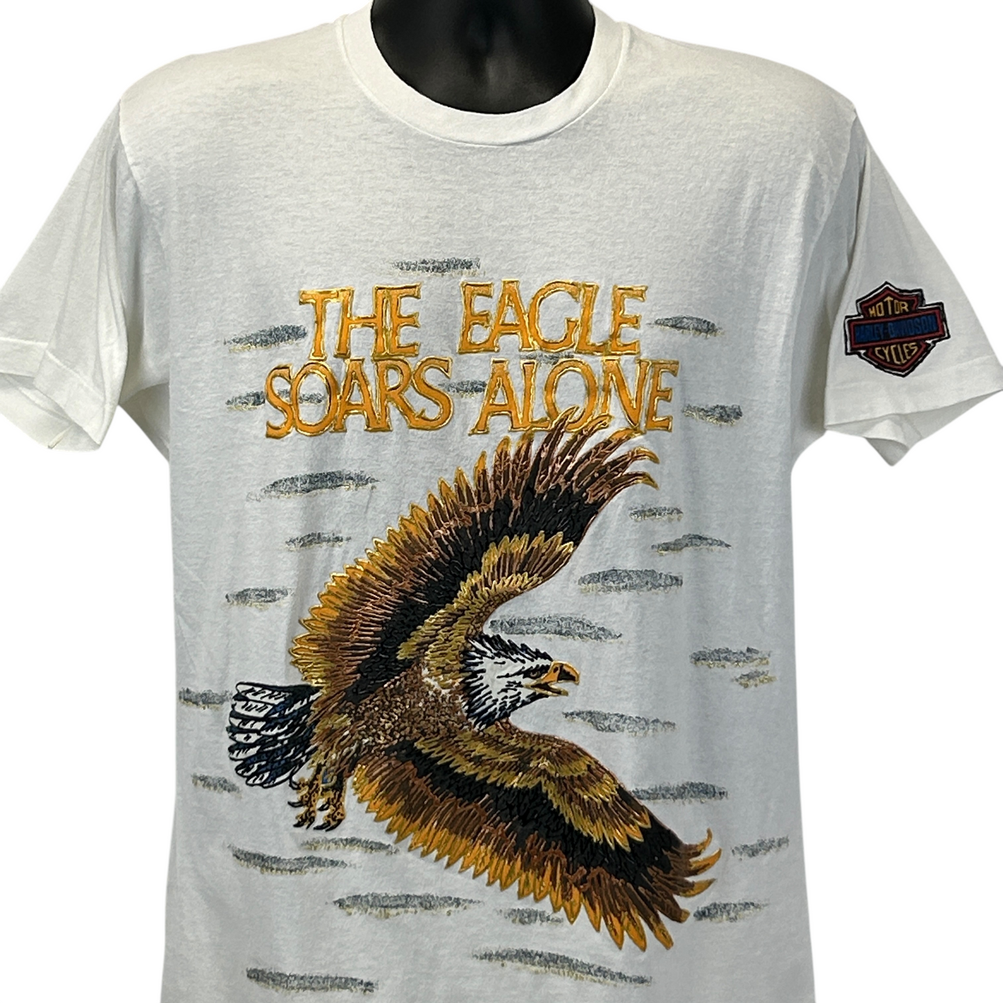 复古哈雷戴维森手绘 T 恤男式中号摩托车骑手白色