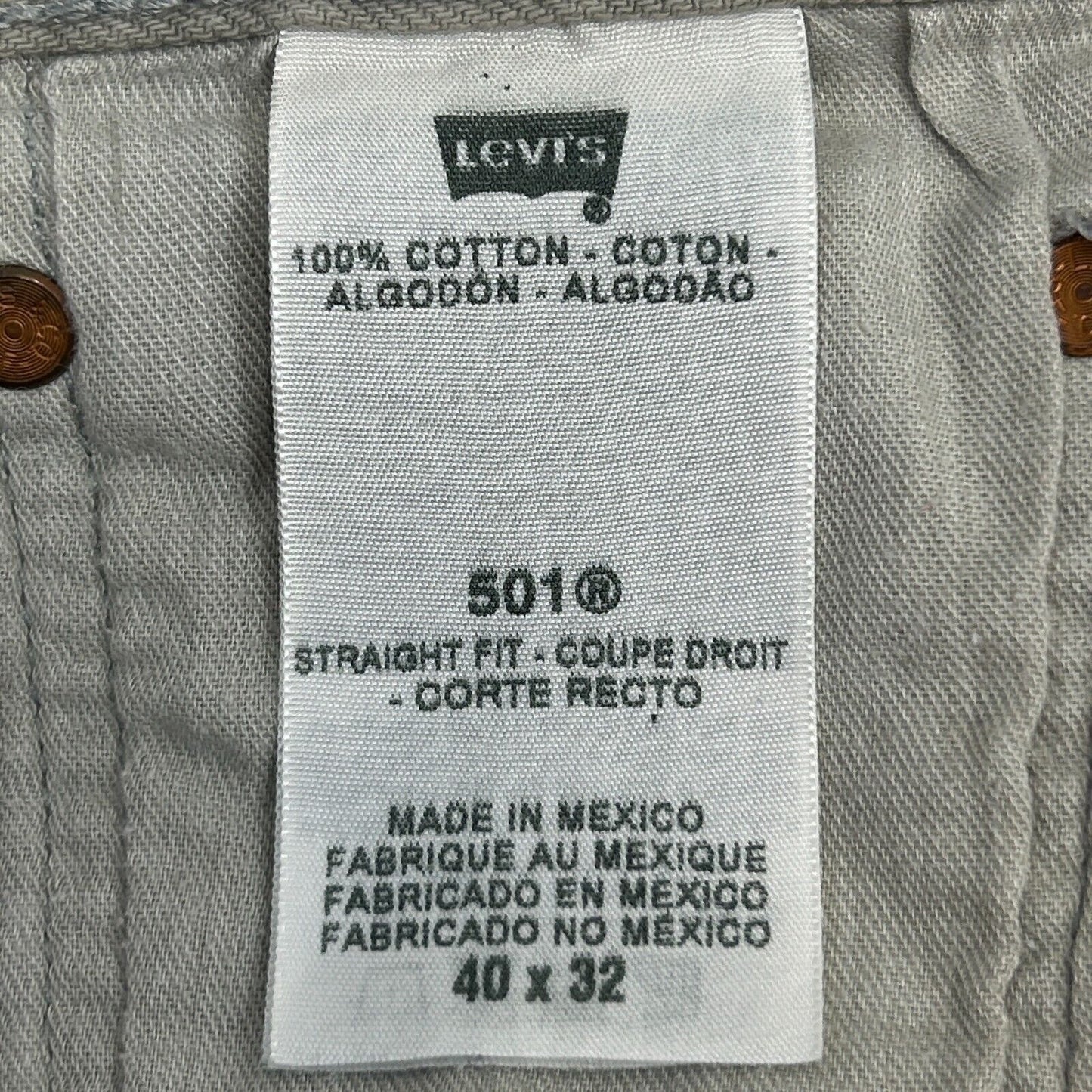 Levis 501 Button Fly Jeans Mens 40x32 Straight Fit Five Pockets Denim Gray