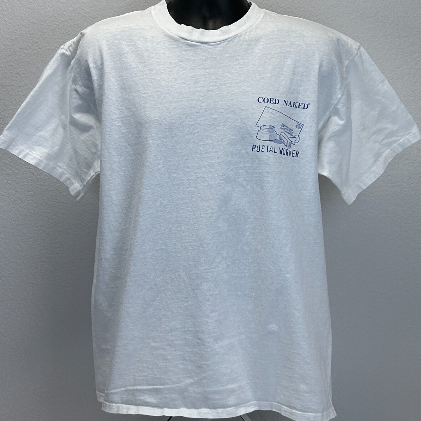 Vintage Coed Naked Postal Worker T Shirt Mens X-Large USPS Postman Mailman White