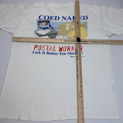 Vintage Coed Naked Postal Worker T Shirt Mens X-Large USPS Postman Mailman White