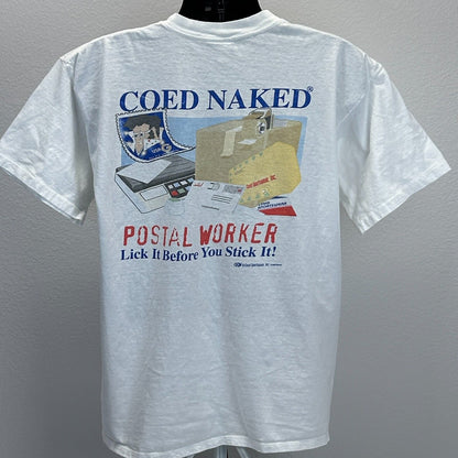 Vintage Coed Naked Postal Worker T Shirt Mens X-Large USPS Postman Mailman White