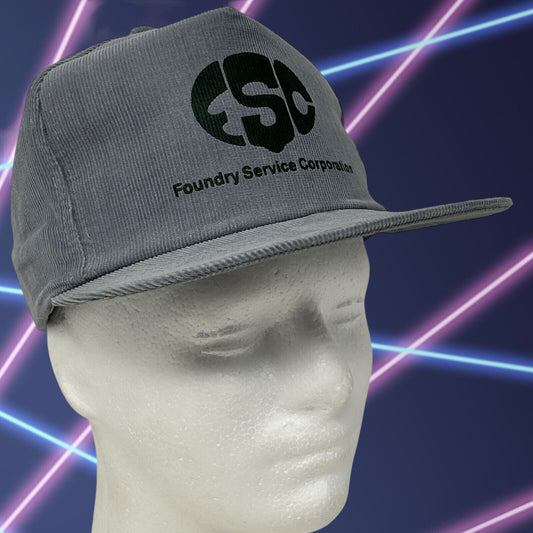 Vintage FSC Foundry Service Corporation Baseball Hat Cap Corduroy Snapback Gray