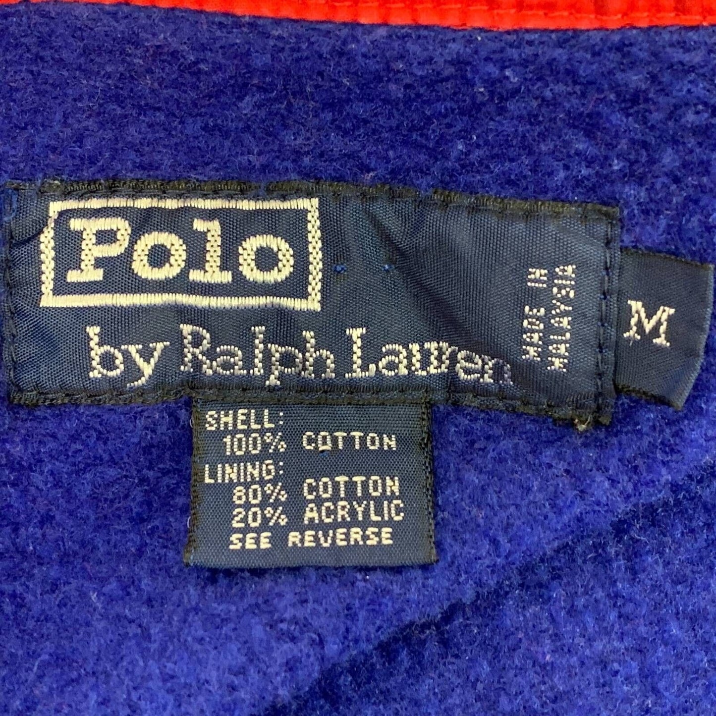 Polo Ralph Lauren Jacket Mens Medium Coat Cotton Fleece Lined Flap Collared Red