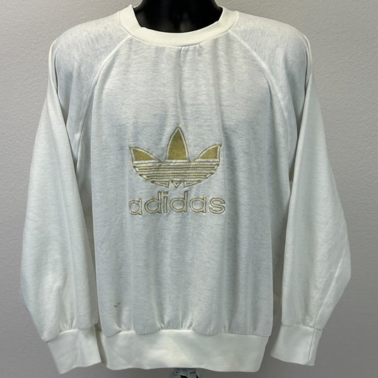 Vintage Adidas Trefoil Sweatshirt Mens Large Big Logo Spell Out 90s Crew White