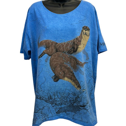 Vintage Sea Otters T Shirt Unisex XL X-Large All Over Print Bend Oregon 90s Blue