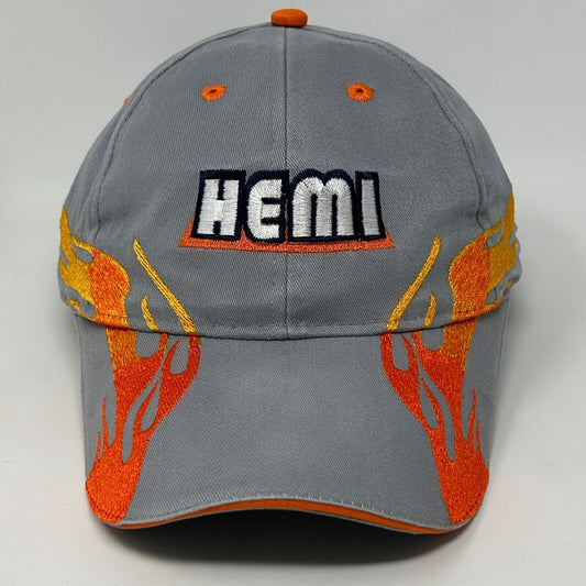 Dodge Hemi Engine Hat Baseball Cap Chrysler Fire Flames 6 Panel Strapback Gray