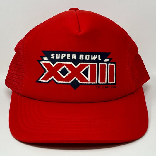 Vintage 80s Super Bowl XXIII Trucker Hat Baseball Cap NFL SF 49ers Red Snapback - Neon Vintage