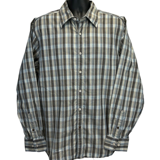 Tommy Bahama Plaid Button Front Shirt Mens XL X-Large Indigo Palms LS Brown Blue - Neon Vintage