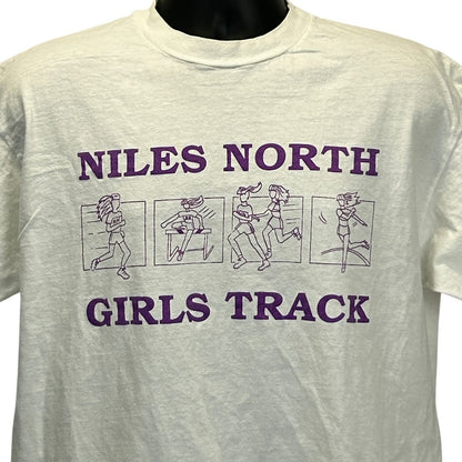 Vintage Niles North High School Girls Track T Shirt Unisex Large Skokie HS Womens White