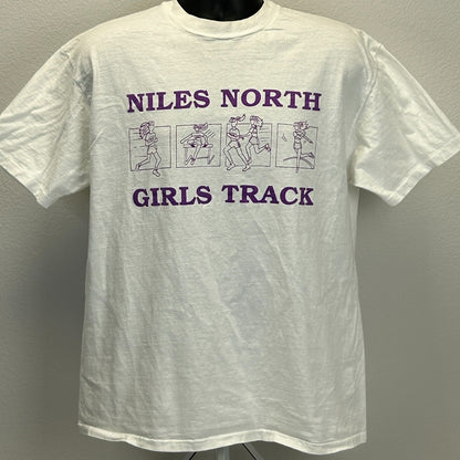 Vintage Niles North High School Girls Track T Shirt Unisex Large Skokie HS Womens White