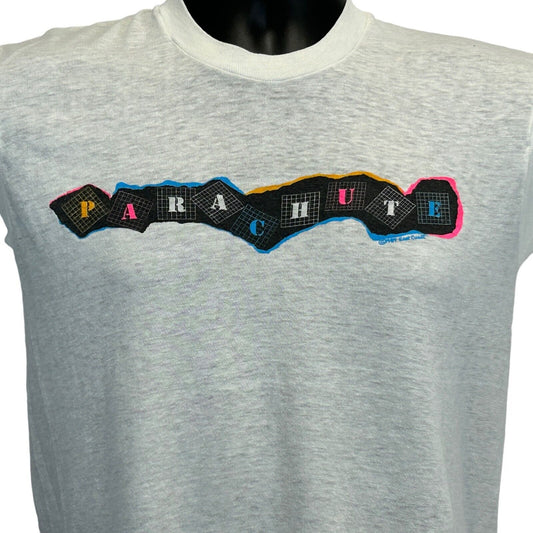 Vintage 80s Parachute T Shirt Skydiving Skydiver Sleeveless USA White S Small