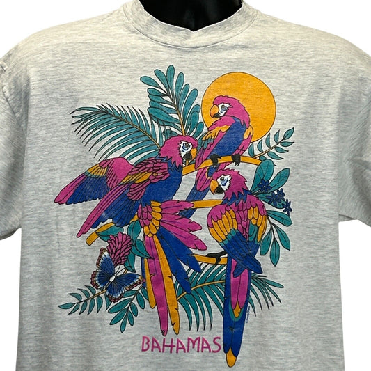 Vintage The Bahamas Parrots T Shirt Mens Large Travel Tourist Tourism Tee Gray