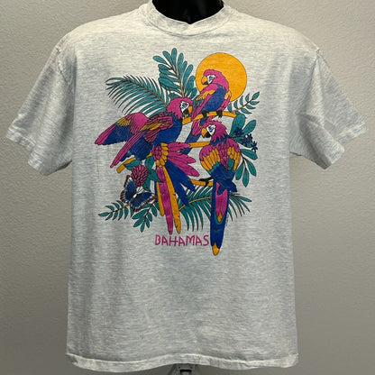 Vintage The Bahamas Parrots T Shirt Mens Large Travel Tourist Tourism Tee Gray