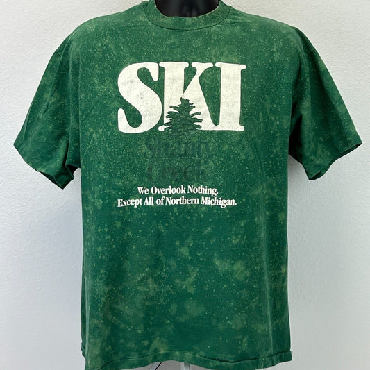Vintage 90s Ski Shanty Creek Michigan T Shirt Skiing Skier Green USA XL X-Large