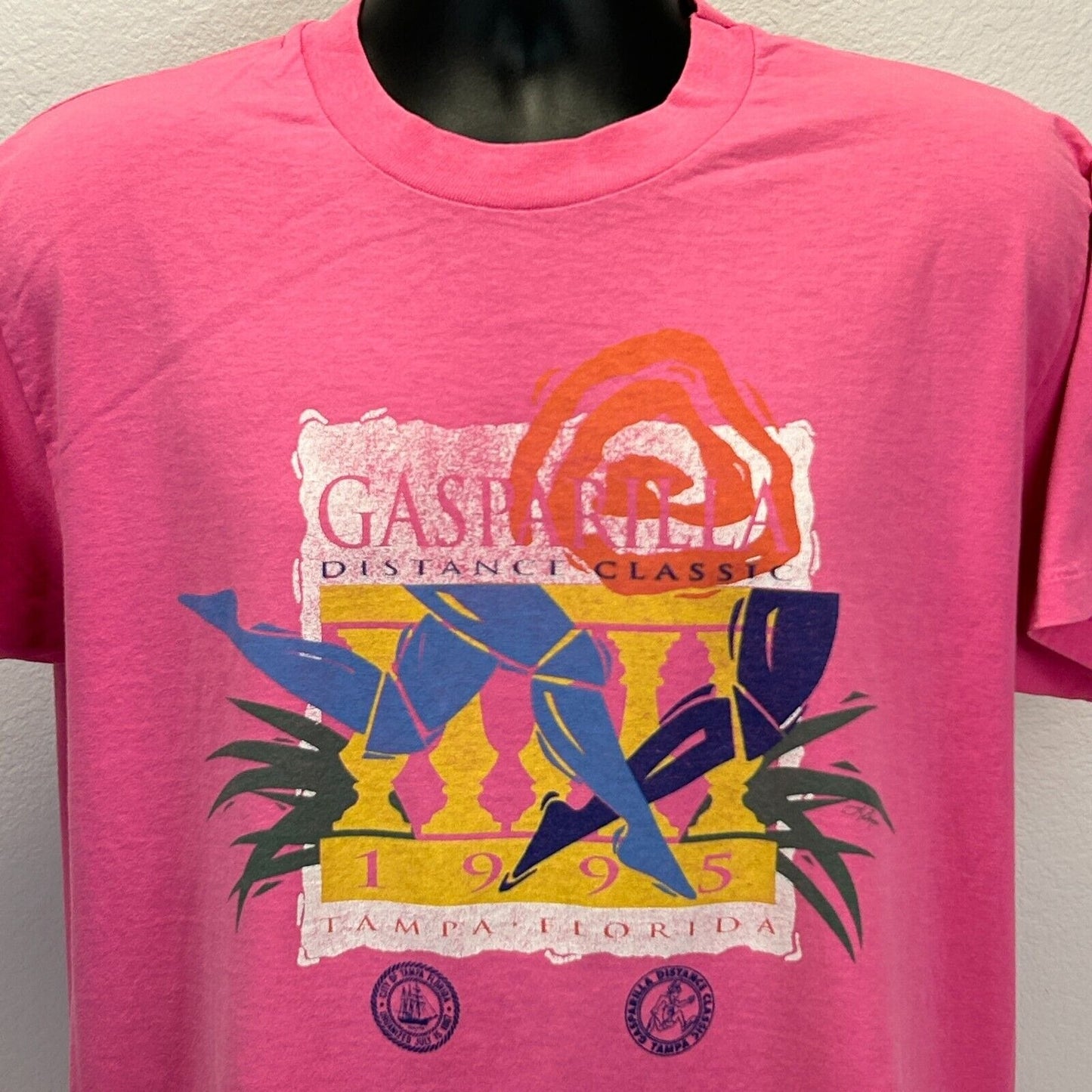 Vintage Gasparilla Distance Classic T Shirt Mens Large Marathon Tampa 1995 Pink