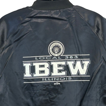 Vintage IBEW Local 383 Satin Jacket Mens XXL Glen Ellyn Illinois Union USA Black