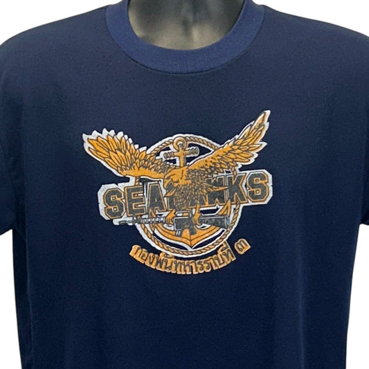 Vintage 80s Seahawks 3rd Infantry T Shirt Royal Thailand Navy Blue Mens M Medium