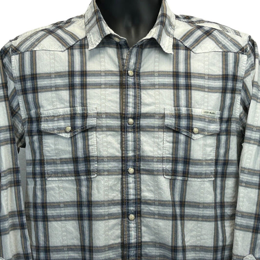 Camisa de cuadros medianos con botones a presión en la parte delantera y diseño Western Pearl de Lucky Brand Jeans para hombre, color blanco