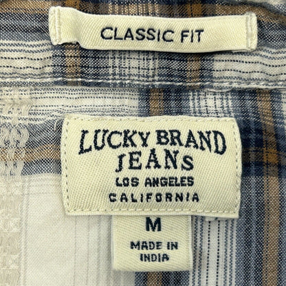 Lucky Brand Jeans 西部珍珠按扣前衬衫 中号格子 男式 白色