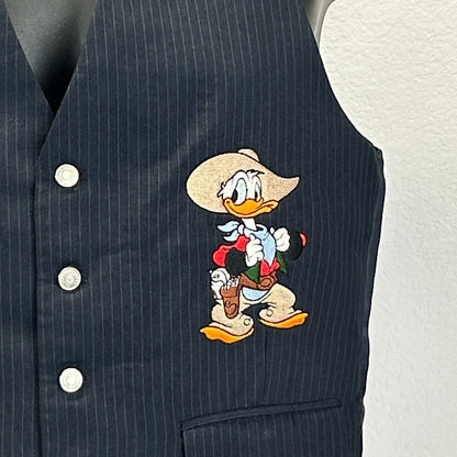 Vintage Walt Disney Donald Duck Vest Mens 36 Cowboy Too Cute 90s Pinstriped Blue