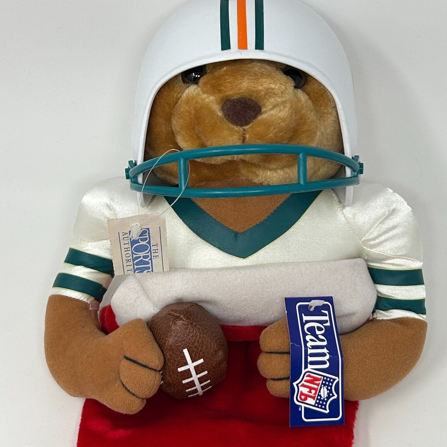 Vintage Miami Dolphins Plush Bear Christmas Stocking Holiday NFL Football 1996