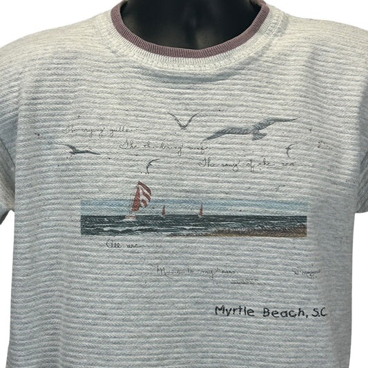 Vintage 90s Myrtle Beach South Carolina T Shirt Tourist Ribbed USA Gray M Medium