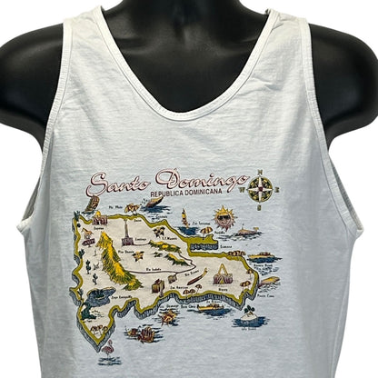 Vintage Santo Domingo Map Tank Top Mens Small Dominican Republic T Shirt White