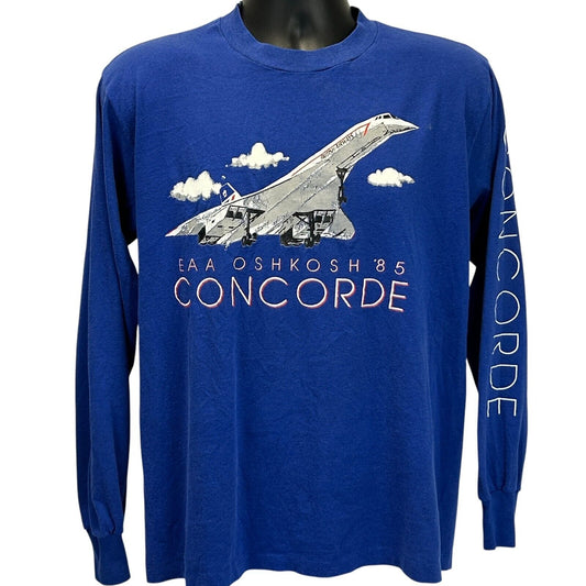 Vintage Concorde Airliner Oshkosh T Shirt Mens Large EAA Airplane Aviation Blue