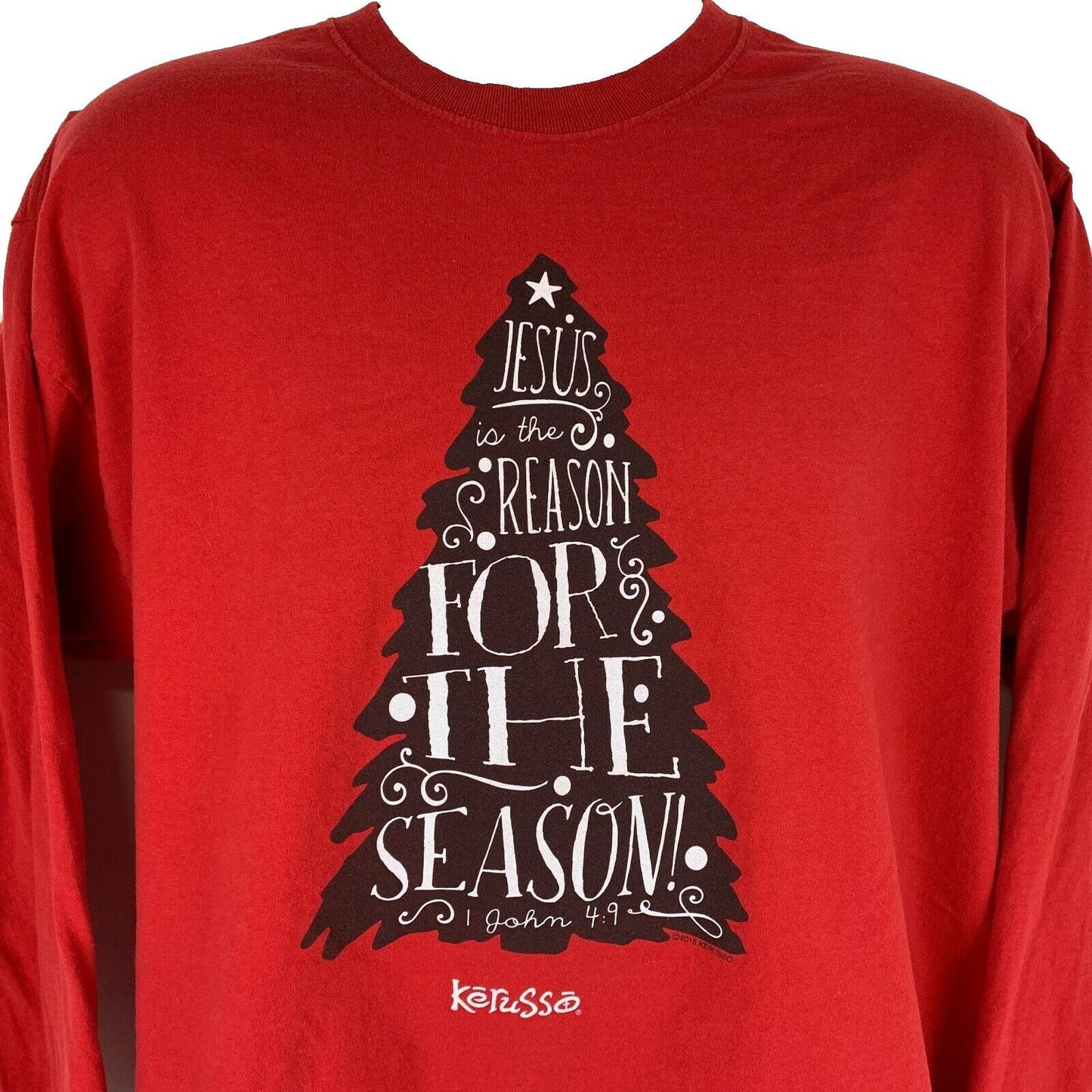 Jesus Christ Reason For Season T Shirt Mens X-Large Kerusso Christmas LS Tee Red